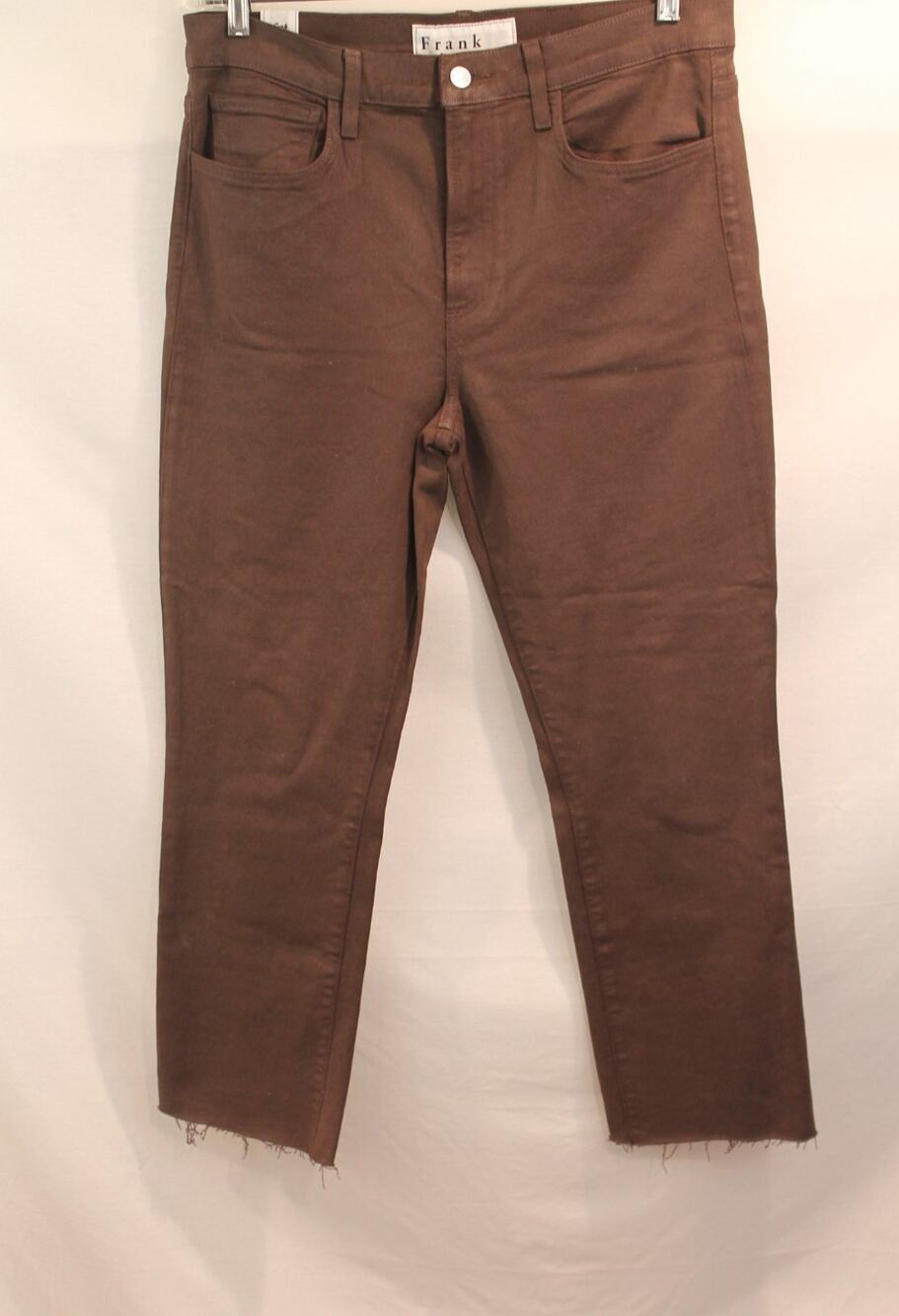 Frank & Eileen Cork High Rise Ankle Jeans Womens 32 Brown Stretch Denim Raw Hem